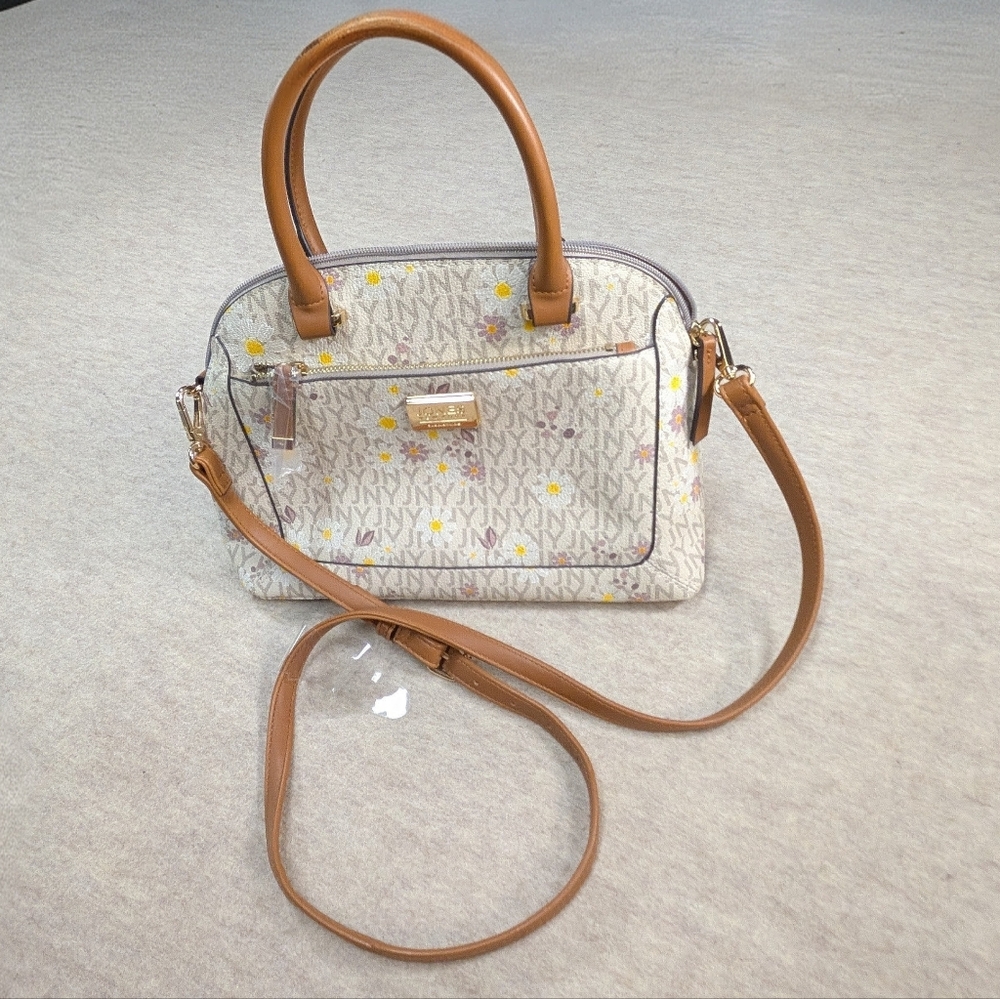 *NEW* JNY Cream Daisy Spring Dome Handbag Purse Detachable Shoulder Strap Medium